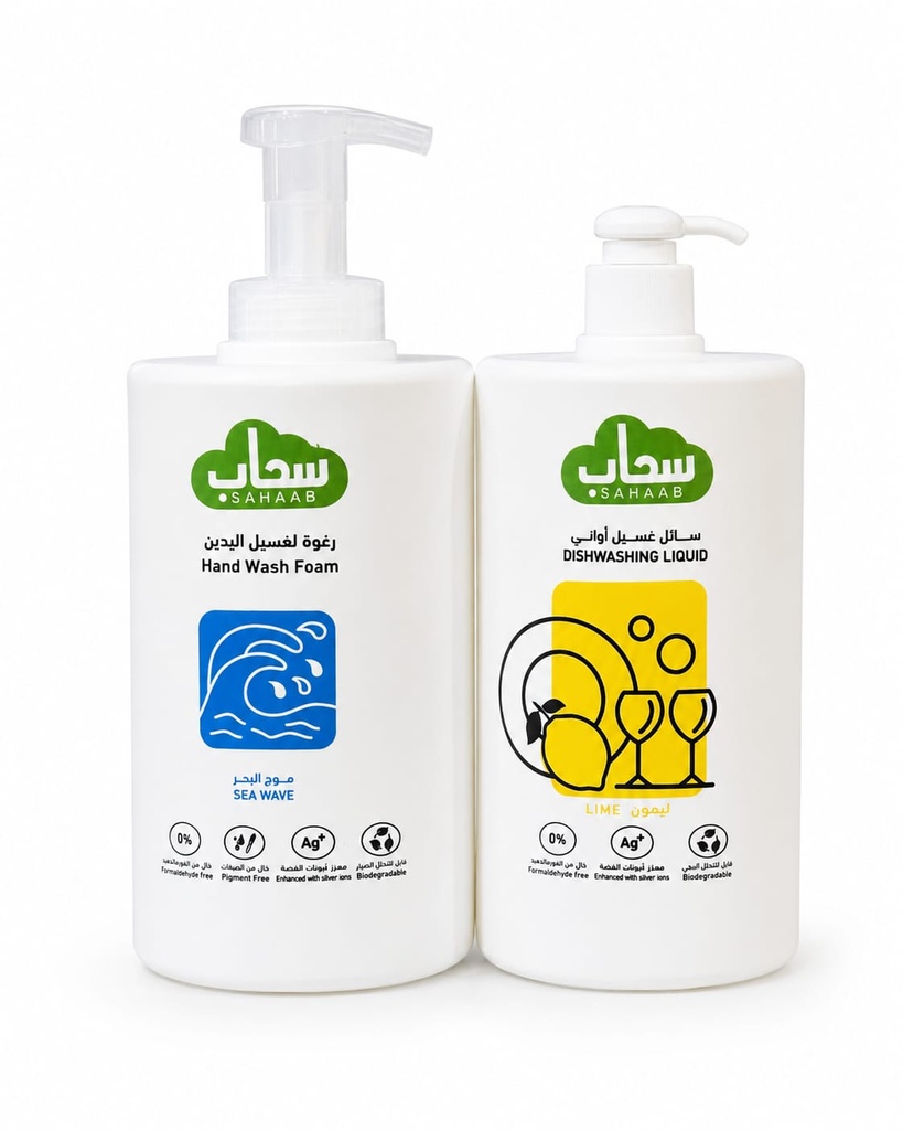 Sahaab Dish Washing Liquid Lime 1 ltr & Hand Wash Foam Sea Wave 1 ltr